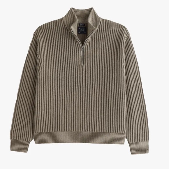 Abercrombie & Fitch Men's Taupe Quarter Zip Knit Oversized Sweater Sz S - Picture 2 of 7
